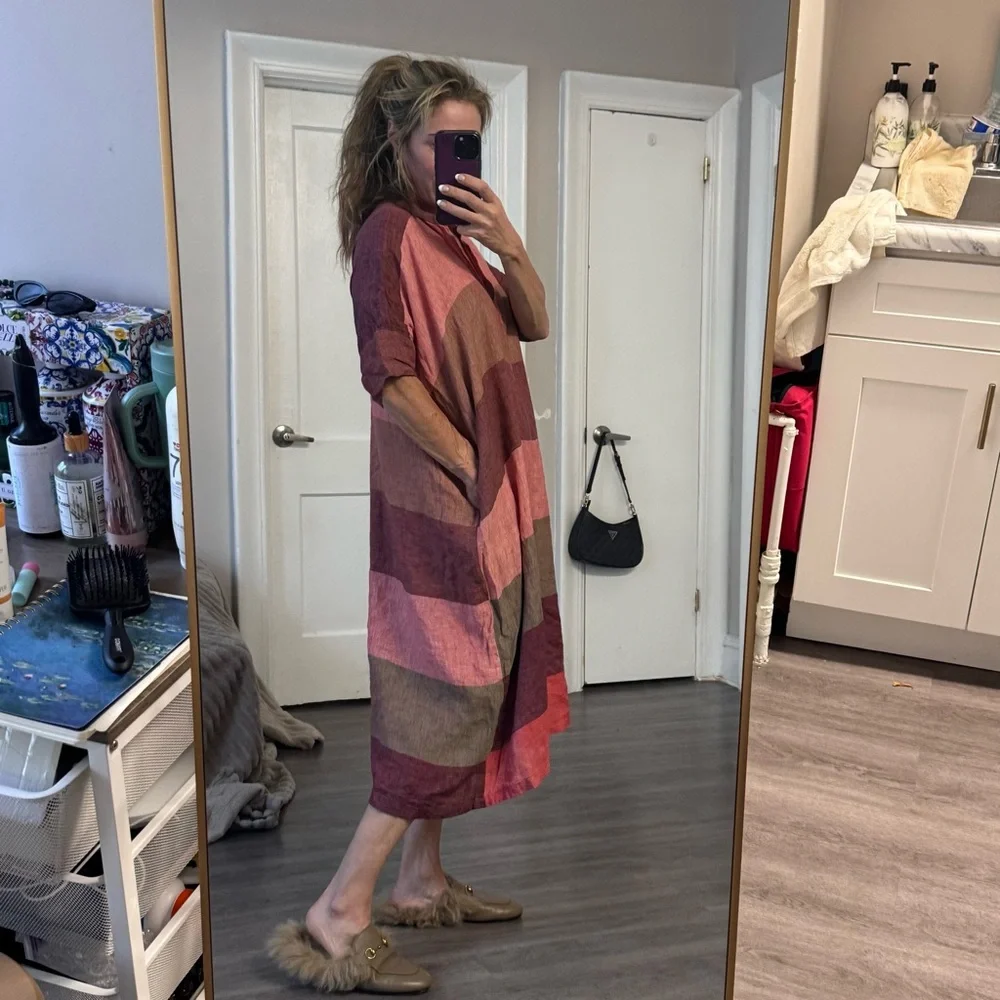 Humanoid Oversized Linen Striped Dress  Made in Romania - Picture 3 of 9